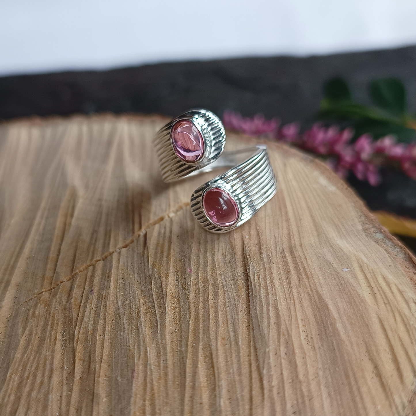 Turmalin rot Ring zwei Steine Gr. 58