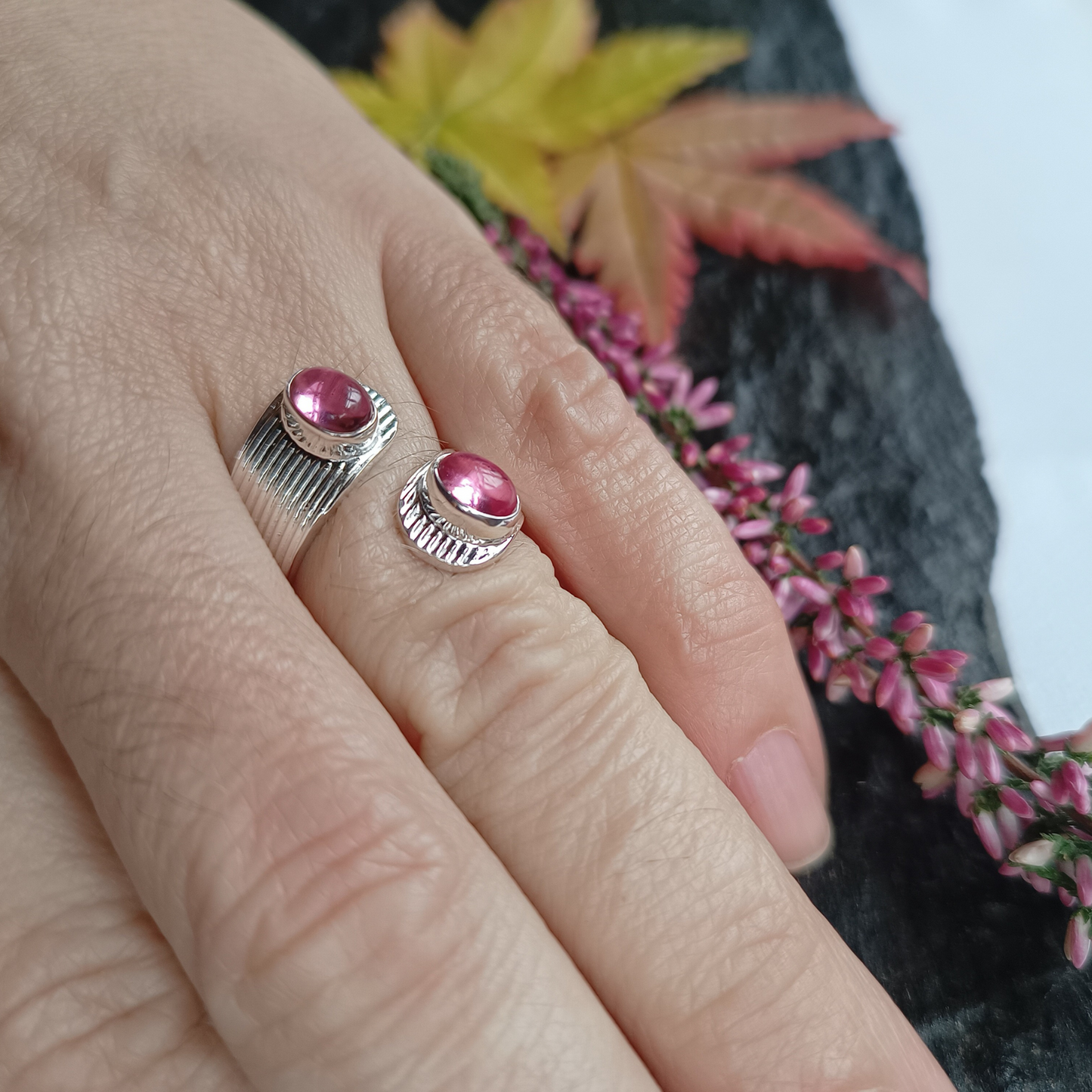 Turmalin rot Ring zwei Steine Gr. 58