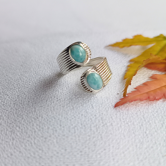 Larimar-Ring zwei Steine Gr. 58