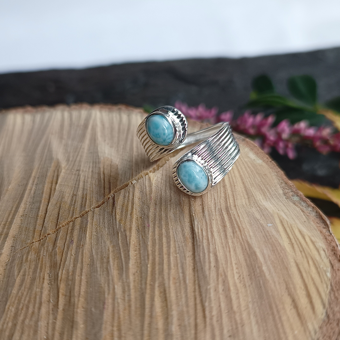 Larimar-Ring zwei Steine Gr. 58
