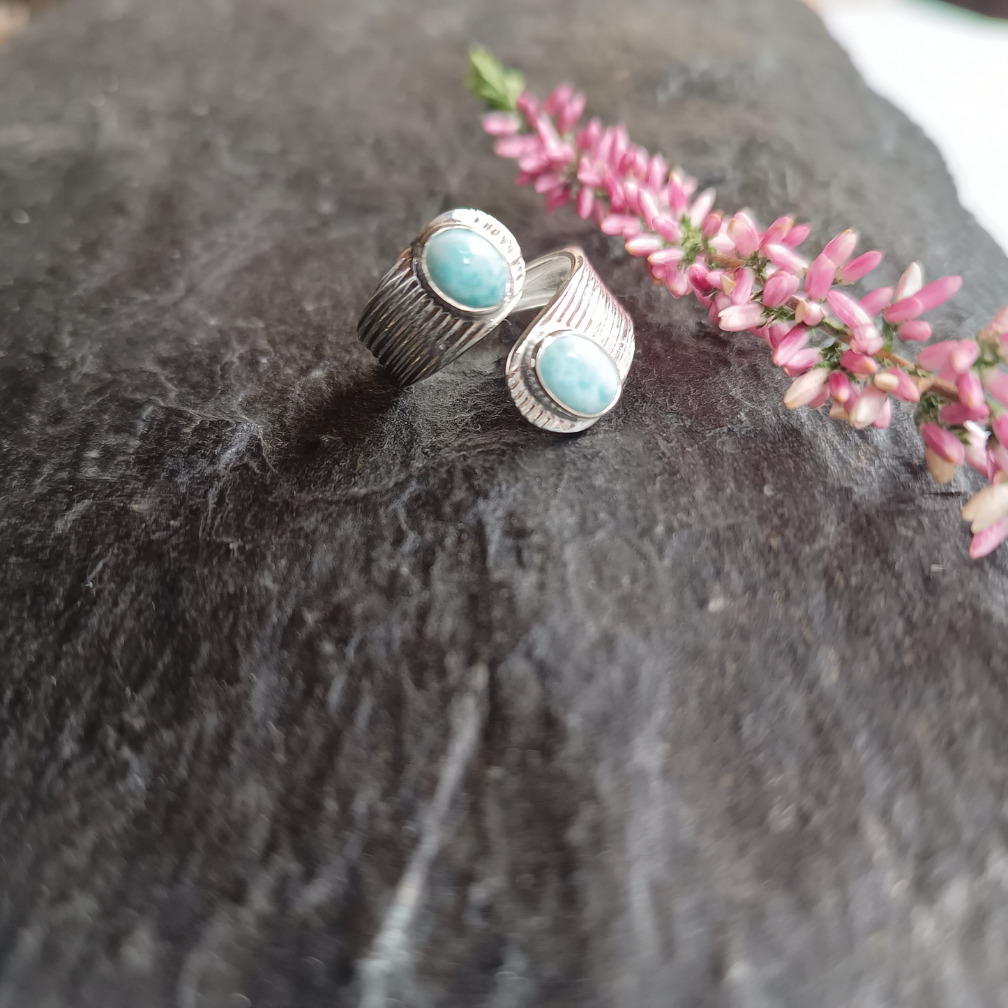 Larimar-Ring zwei Steine Gr. 58