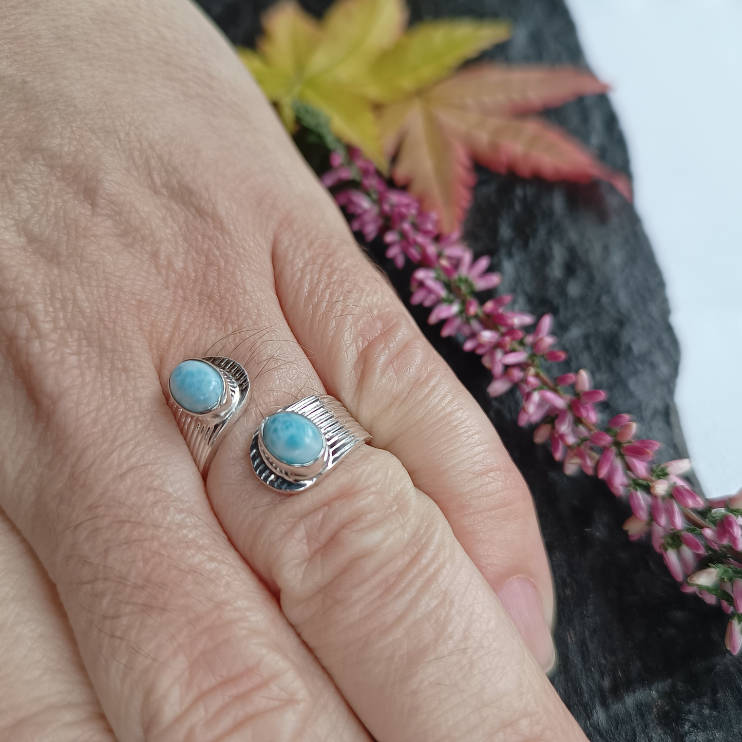 Larimar-Ring zwei Steine Gr. 58
