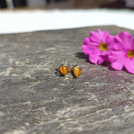 Tigerauge Ohrstecker rund
