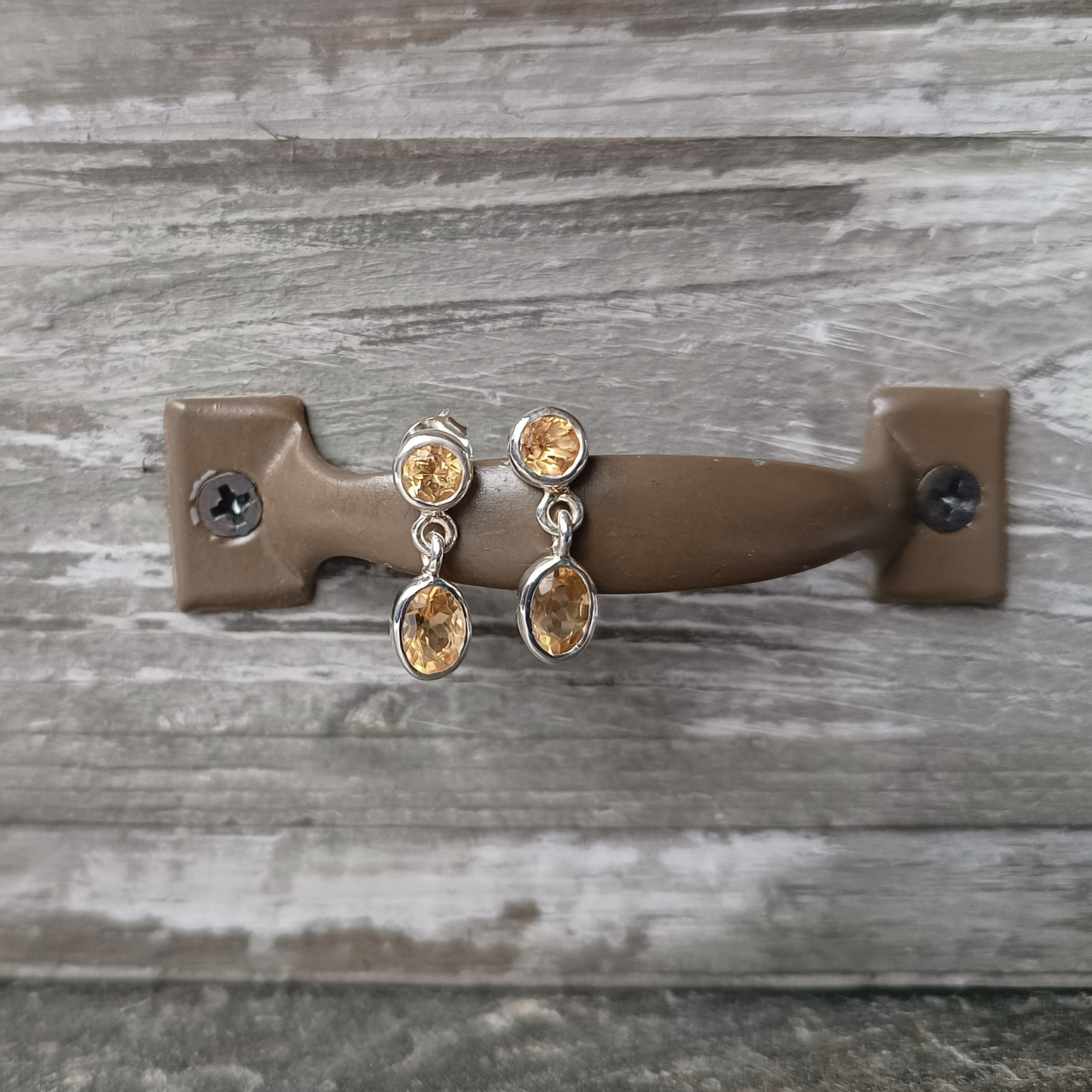 Citrin Ohrstecker zweiteilig facettiert