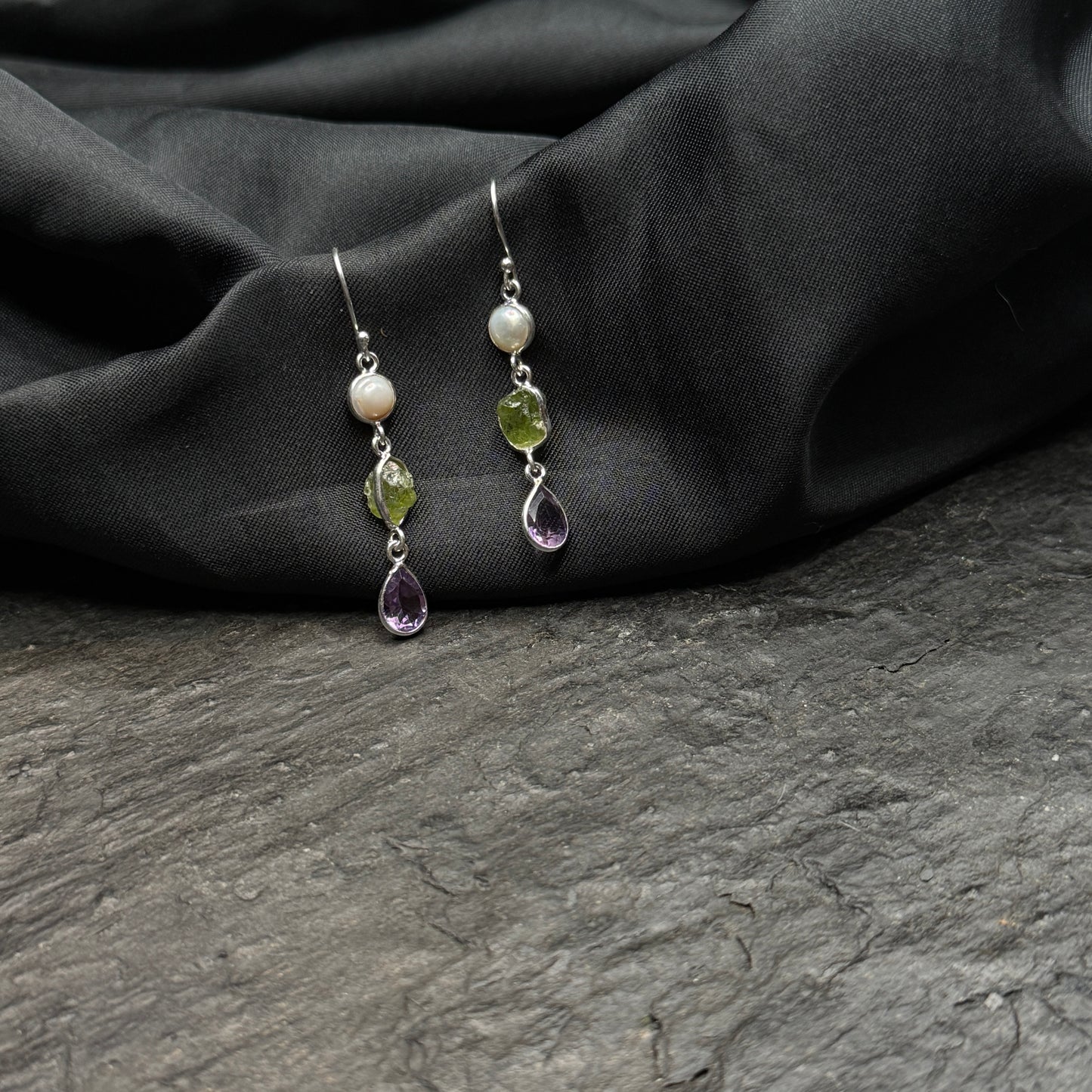 Peridot, Amethyst und Perle Ohrhänger