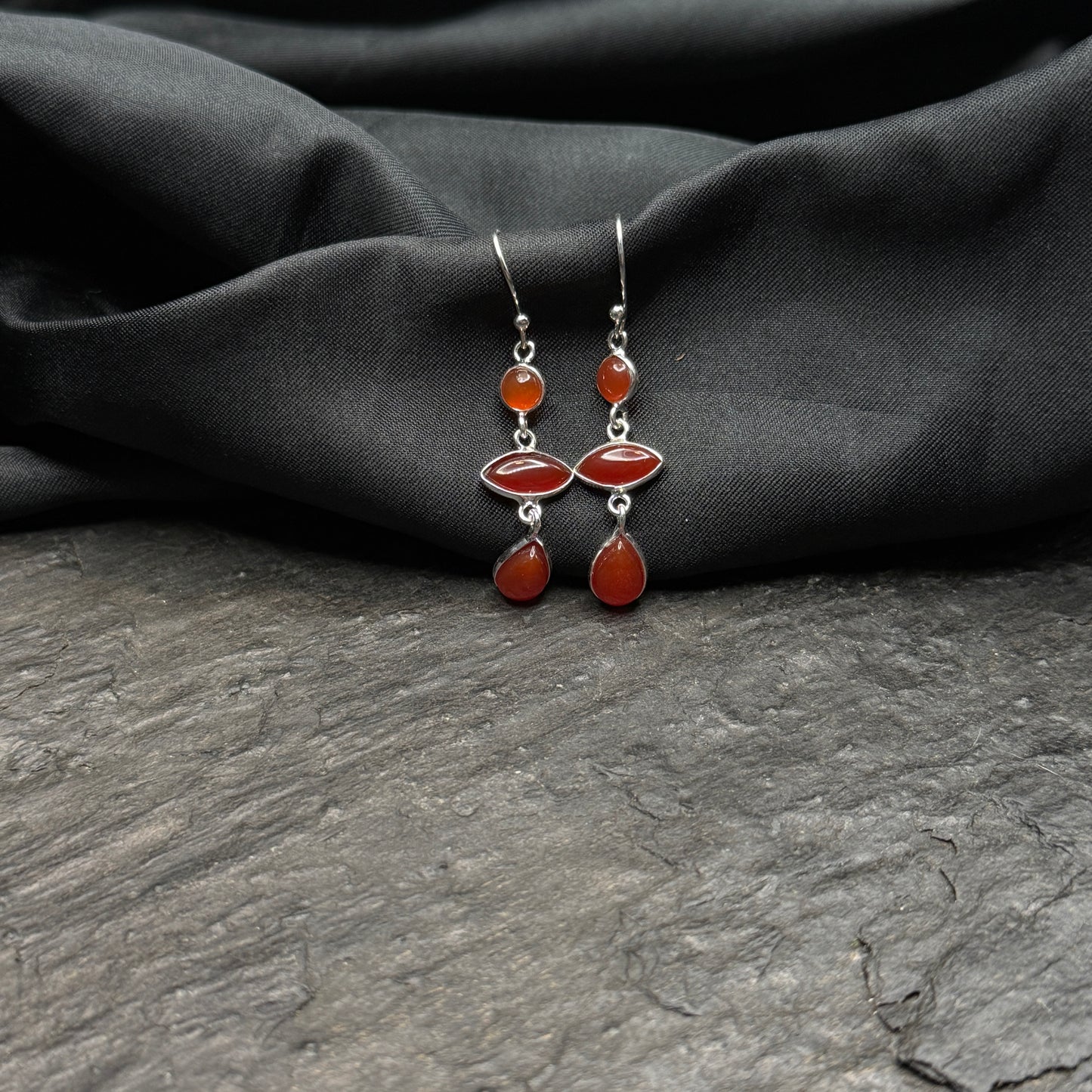 Carneol-Ohrhänger dreiteilig mit Silberfassung