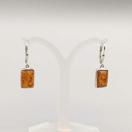 Bernstein-Ohrhänger, rechteckig, Cabochon