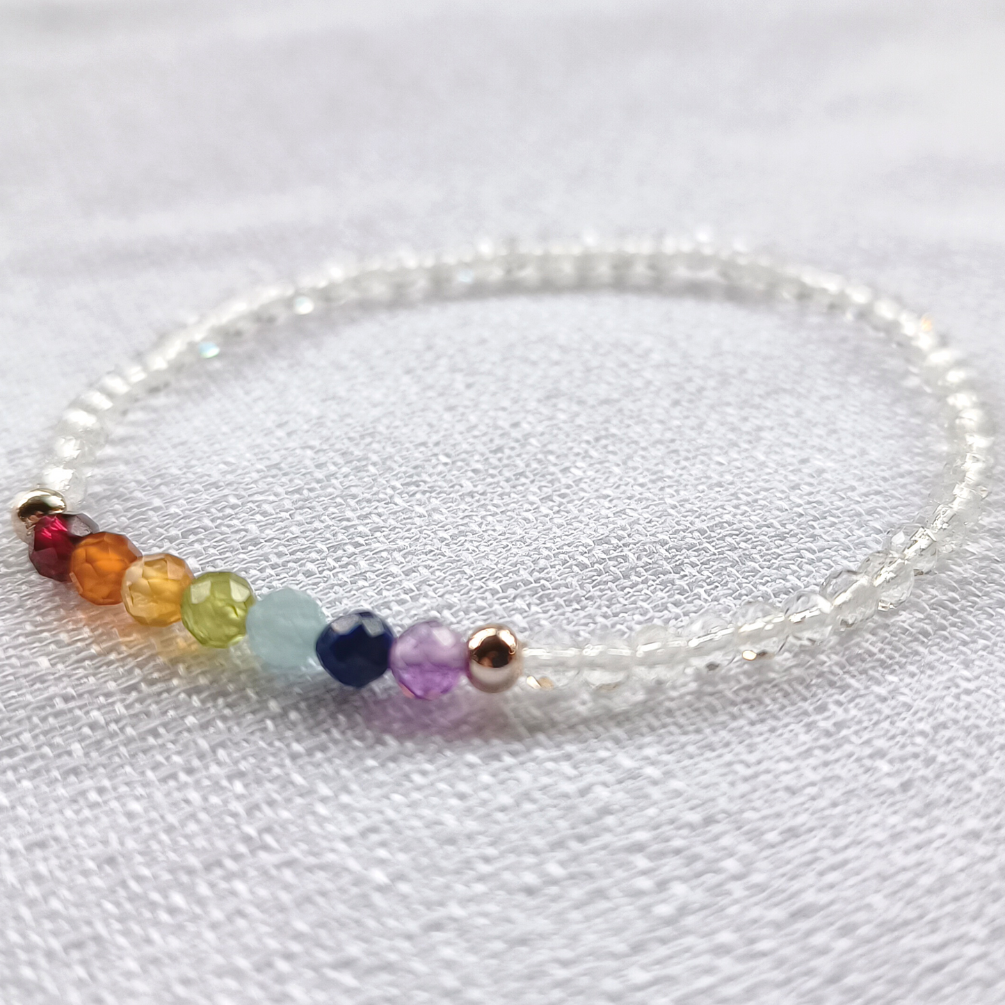Bergkristall Chakren Armband Kugeln facettiert Ø 3+4mm