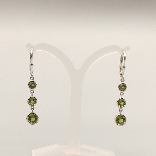 Peridot-Ohrhänger, dreiteilig, rund