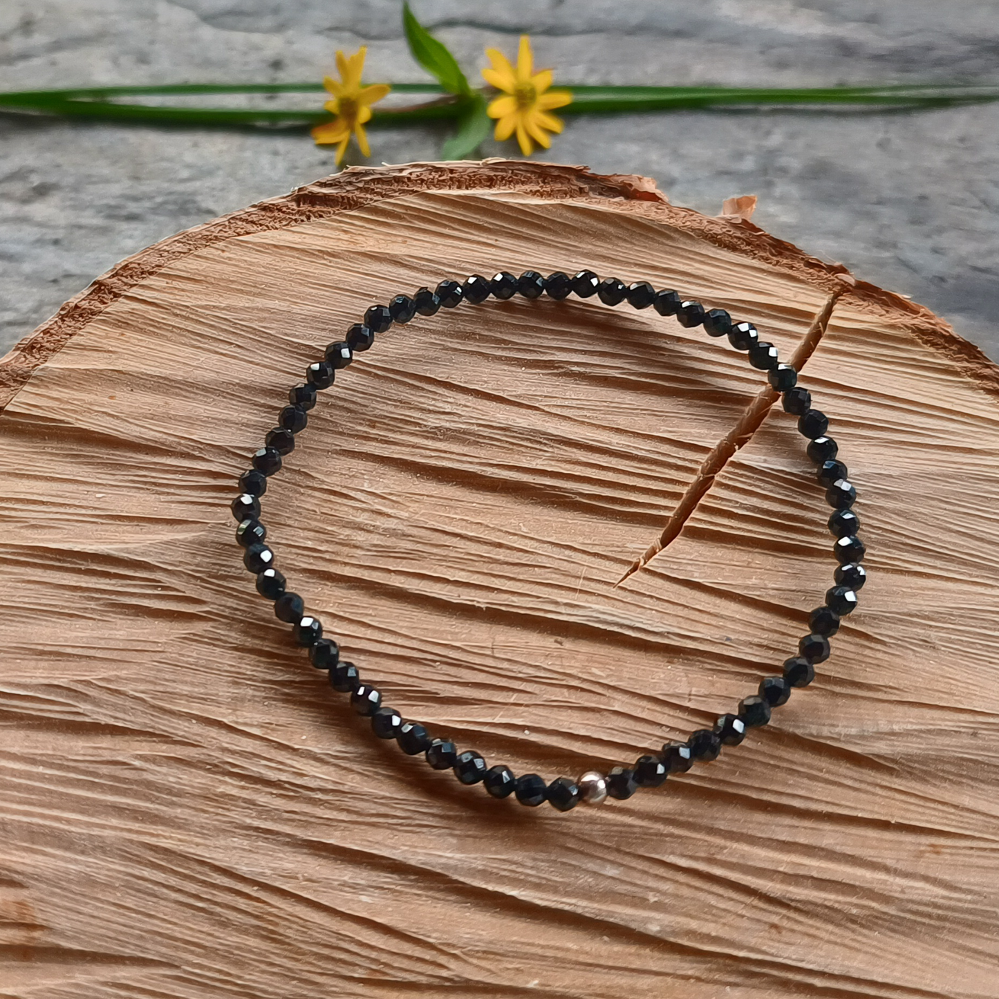 Schörl-Armband Kugeln facettiert Ø 3 mm