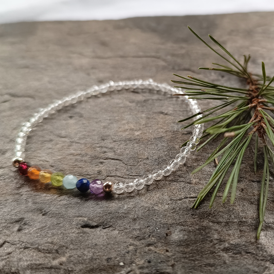 Bergkristall Chakren Armband Kugeln facettiert Ø 3+4mm