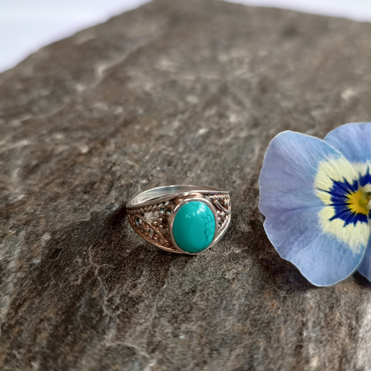 Türkis-Ring, oval, Cabochon, Gr. 58