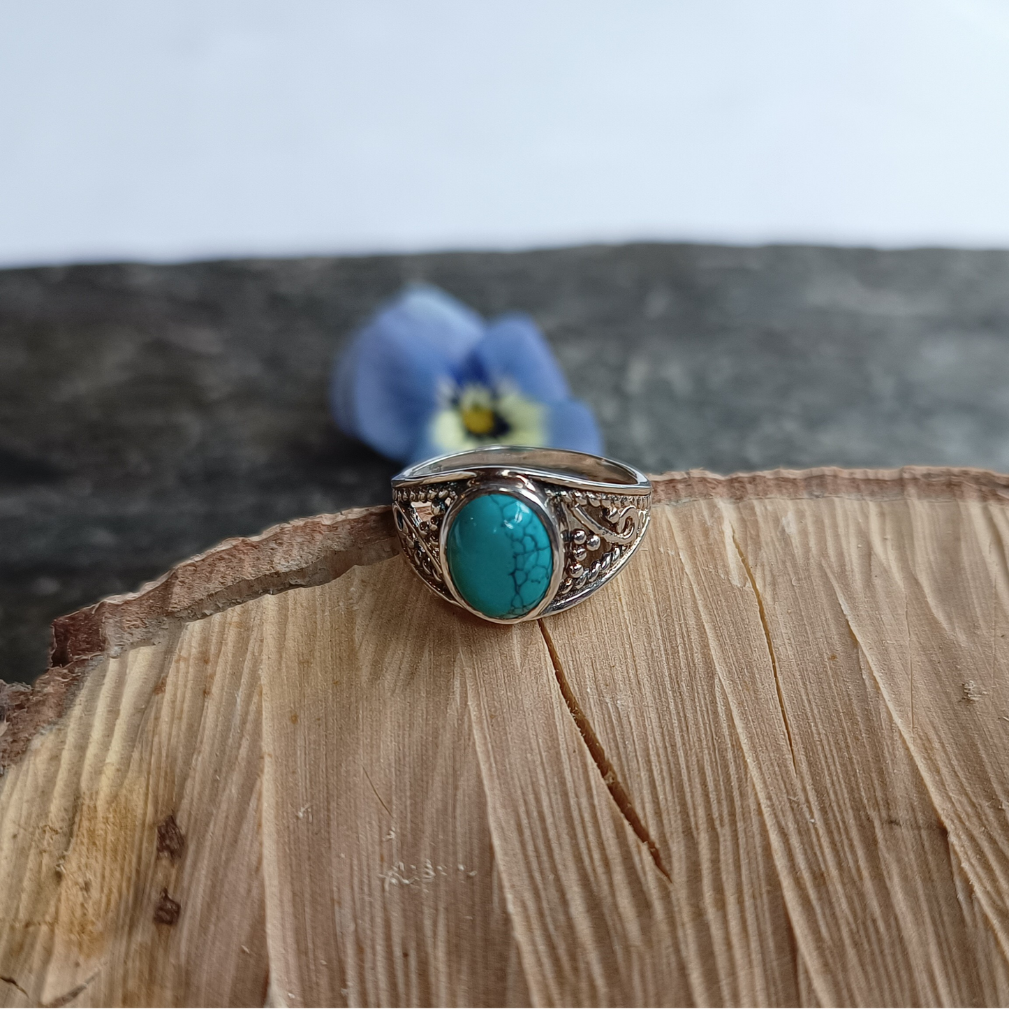 Türkis-Ring, oval, Cabochon, Gr. 58
