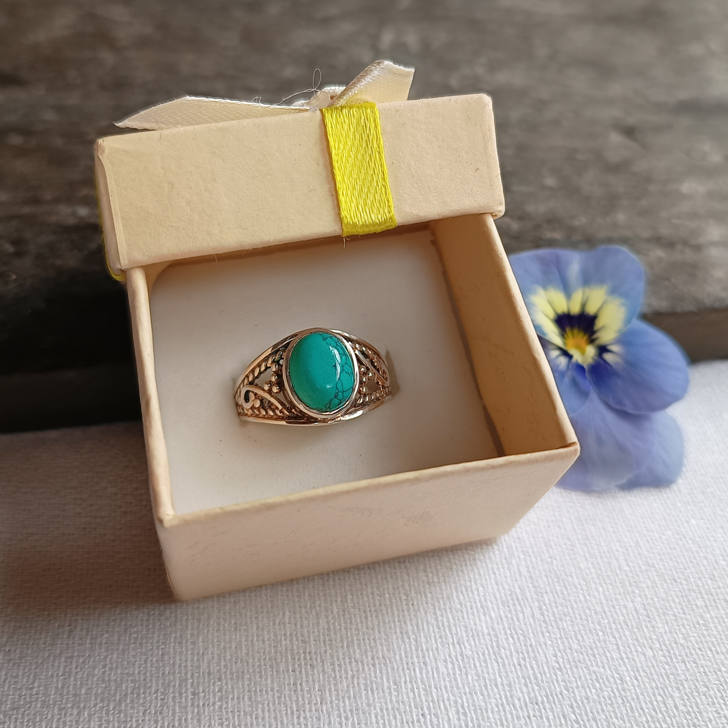 Türkis-Ring, oval, Cabochon, Gr. 58