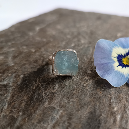 Aquamarin-Ring, natürlich, Gr. 52