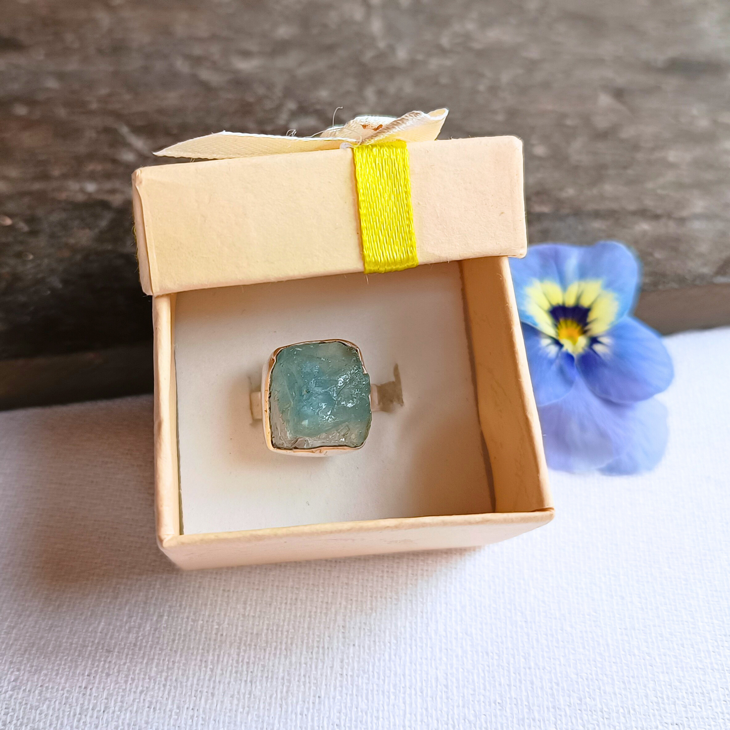 Aquamarin-Ring, natürlich, Gr. 52