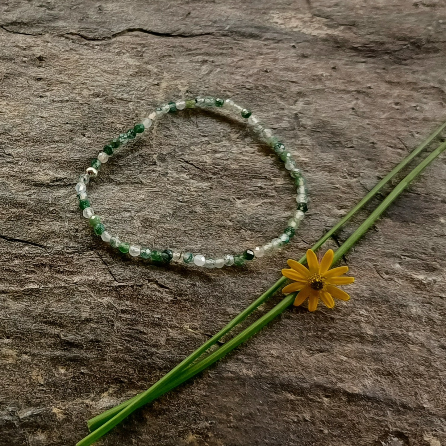 Moosachat-Armband Kugeln facettiert Ø 3 mm