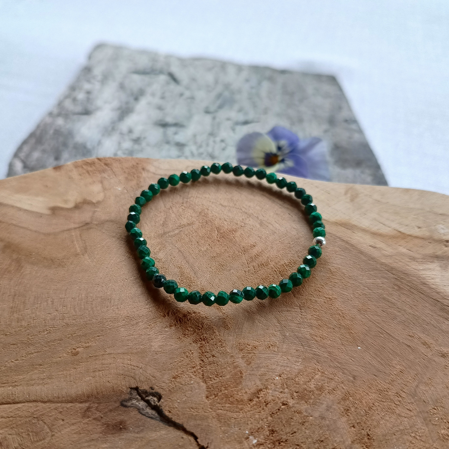 Malachit Armband, Kugeln, facettiert Ø 4mm
