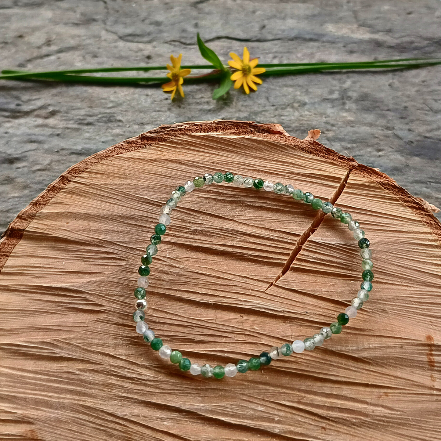 Moosachat-Armband Kugeln facettiert Ø 3 mm