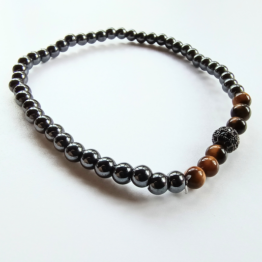 Hämatit-Armband Kugeln mit Tigerauge Ø 4 mm