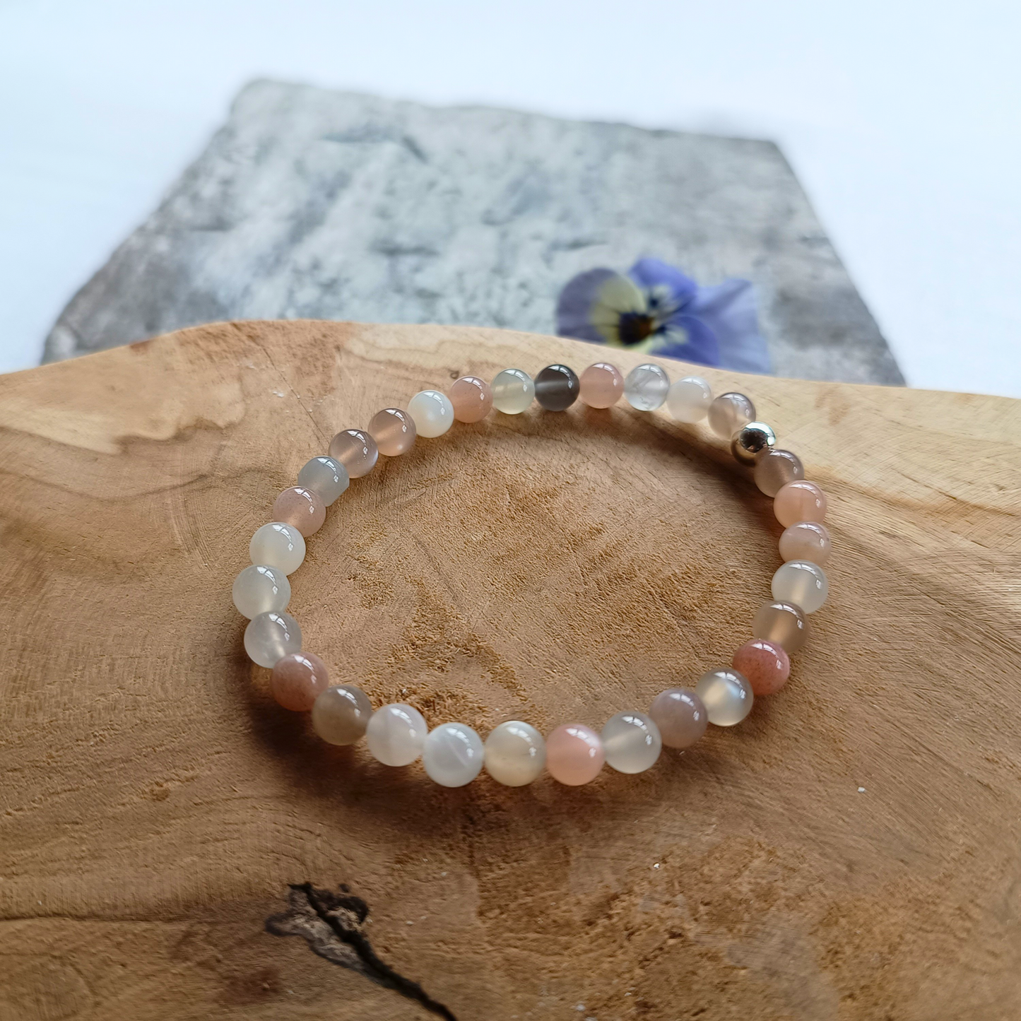 Mondstein Armband, Kugeln, Ø 6mm