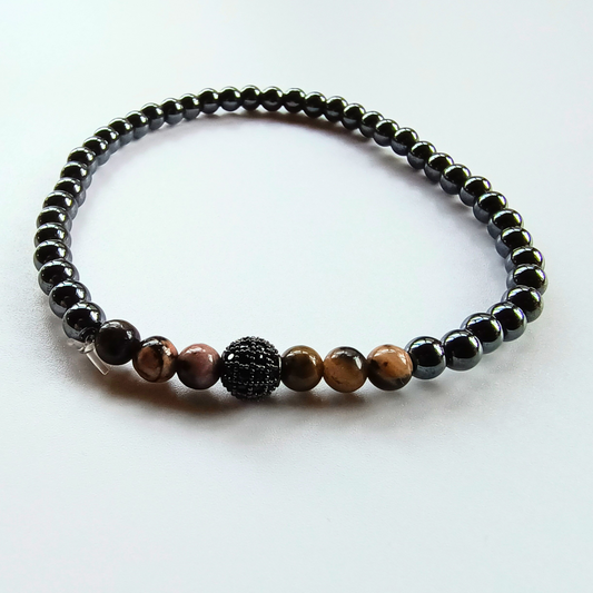 Hämatit-Armband Kugeln mit Rhodonit Ø 4 mm