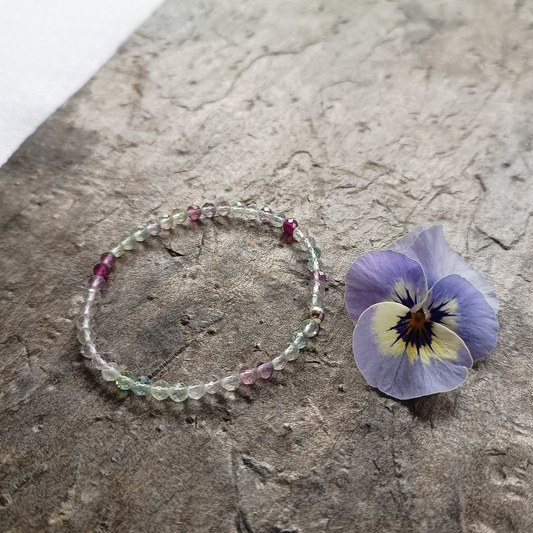 Fluorit Armband, Regenbogen, Kugeln, facettiert Ø 3mm