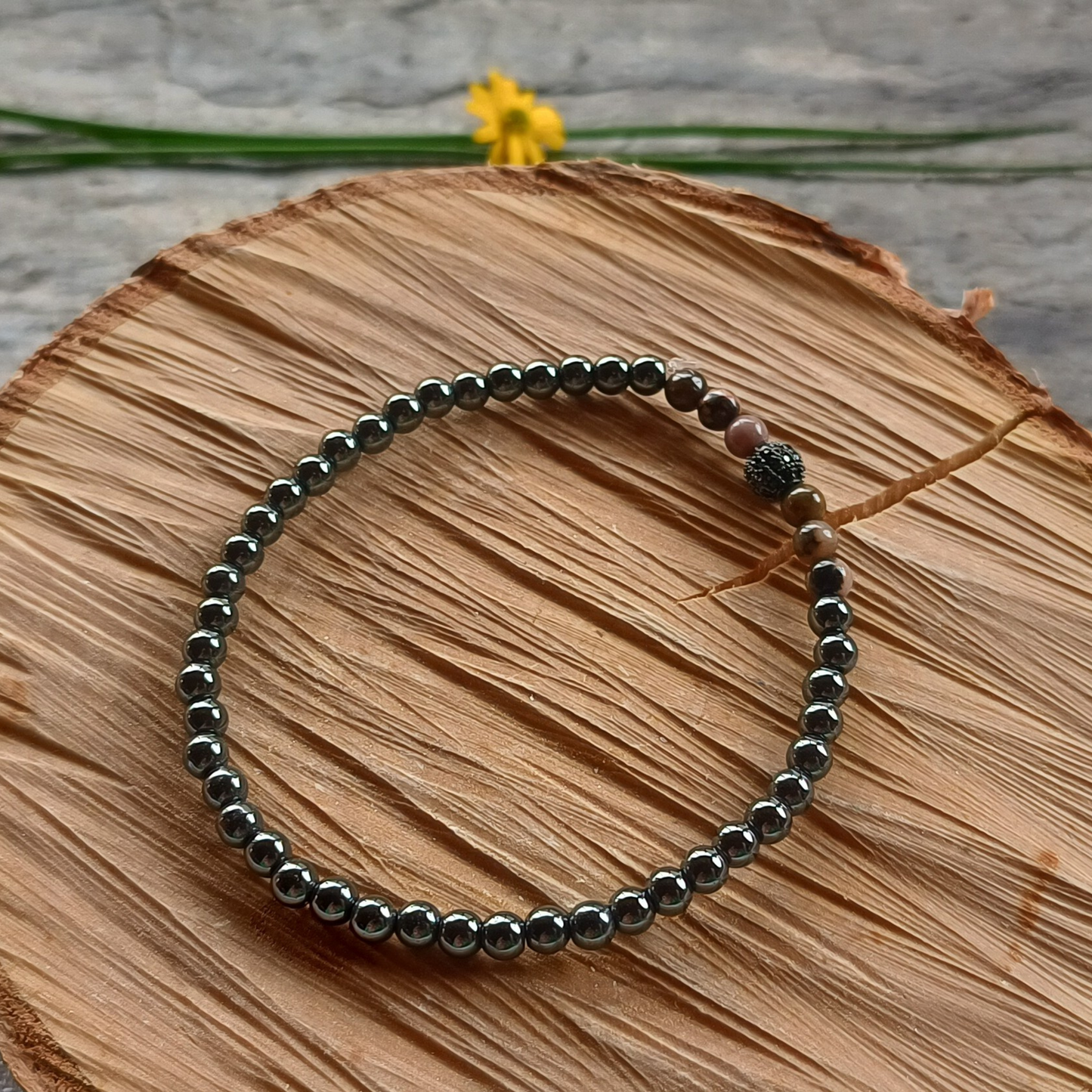 Hämatit-Armband Kugeln mit Rhodonit Ø 4 mm