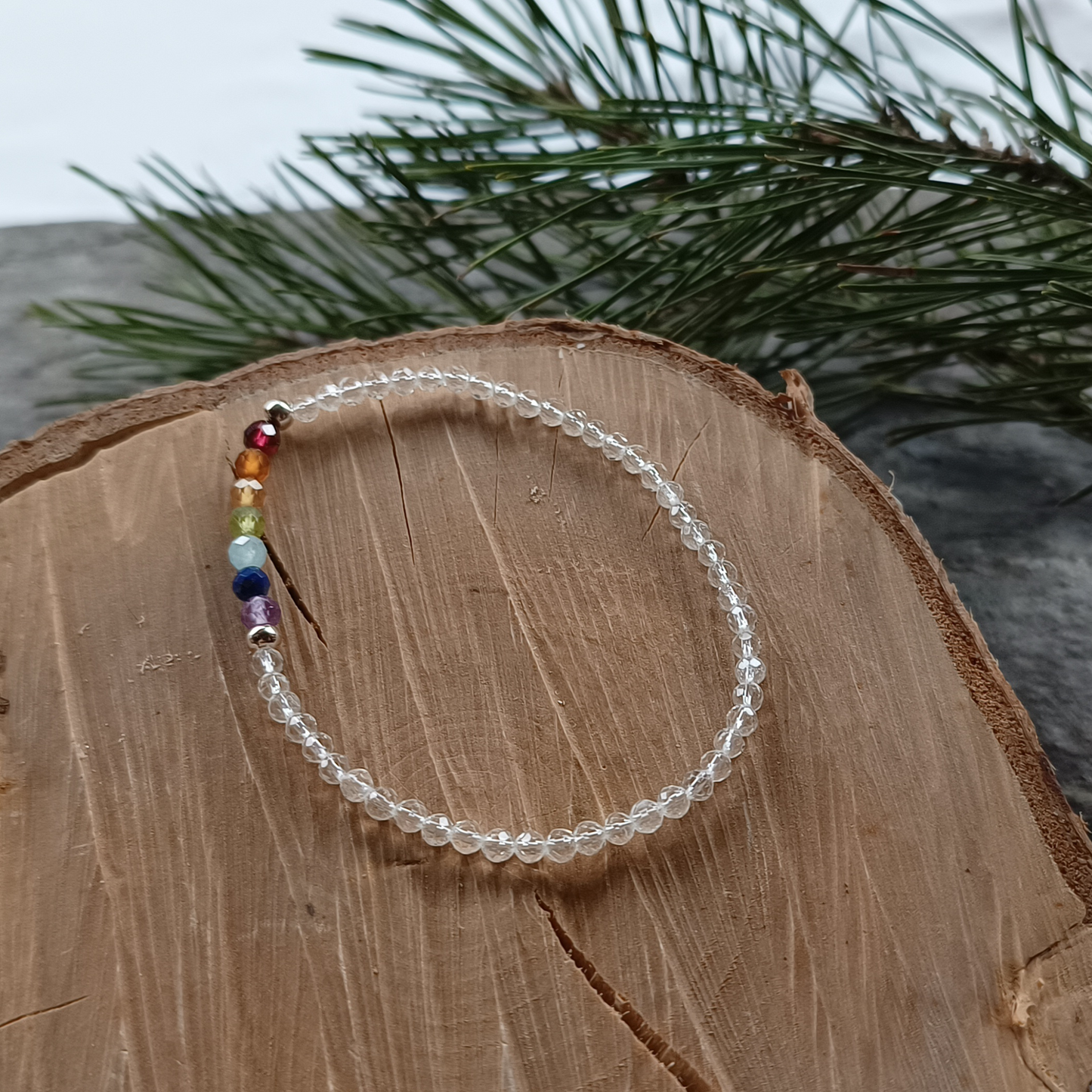 Bergkristall Chakren Armband Kugeln facettiert Ø 3+4mm