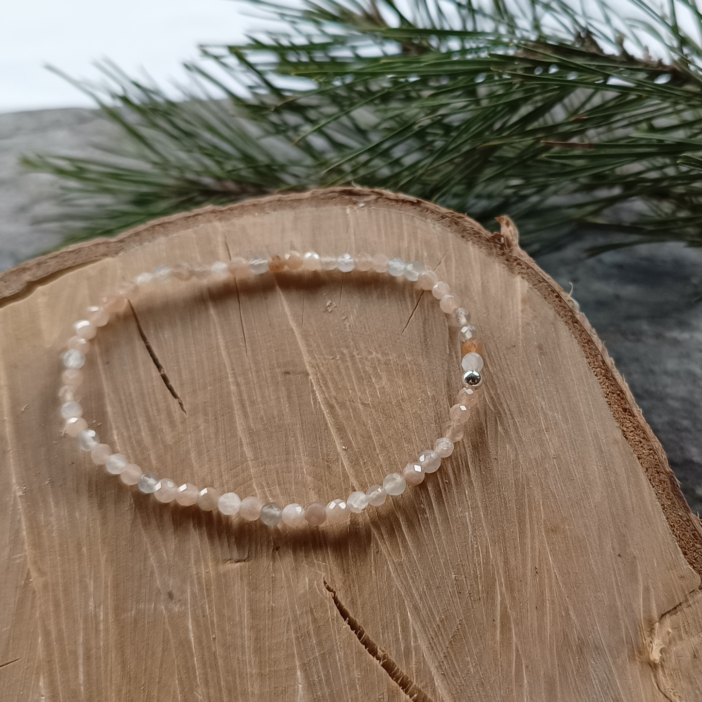 Mondstein Armband Kugeln facettiert Ø 3mm