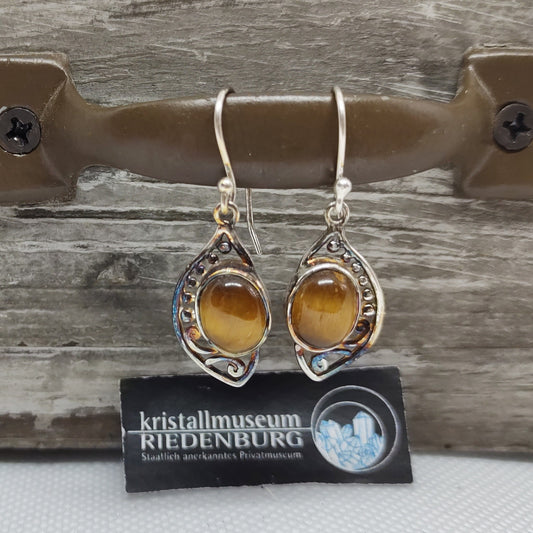 Tigerauge Ohrhänger in Silberfassung