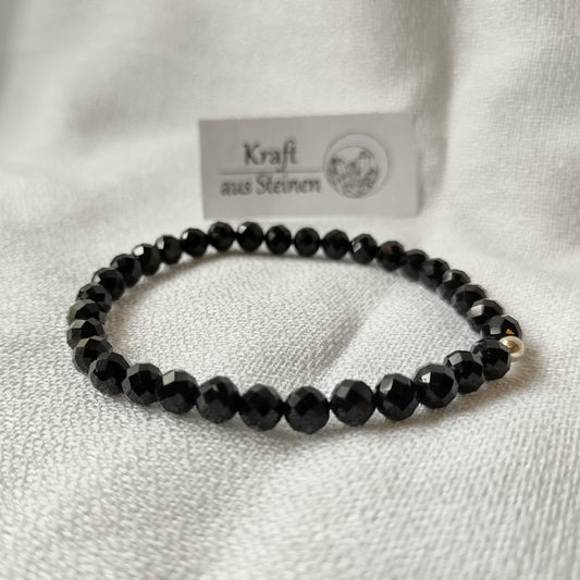 Schörl-Armband, schwarzer Turmalin, Kugeln, facettiert