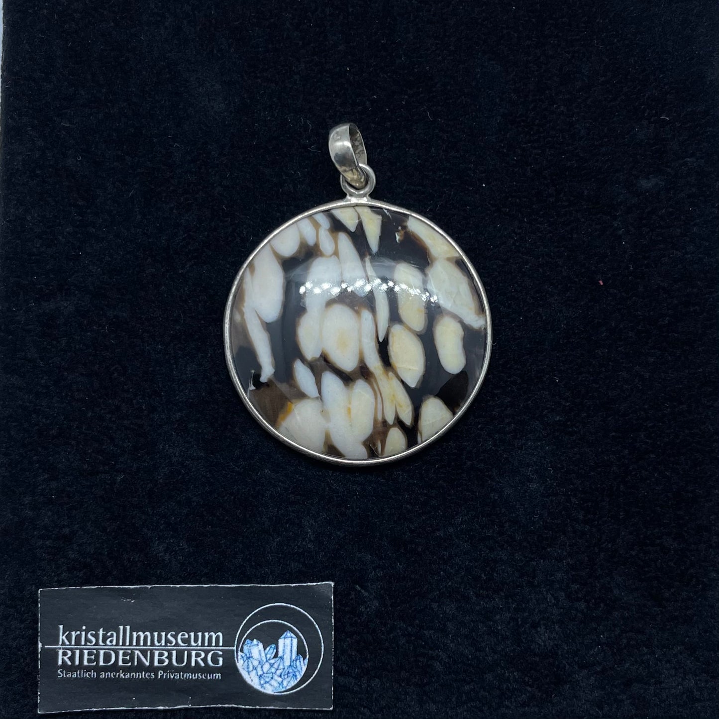 Toller Anhänger, braun, creme, aus versteinertem Erdnussholz, 3,5cm unauffällige Silberfassung.