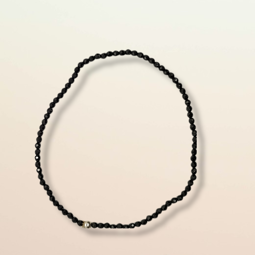 Spinell, schwarz, Armband, facettierte Kugeln Ø 2 mm