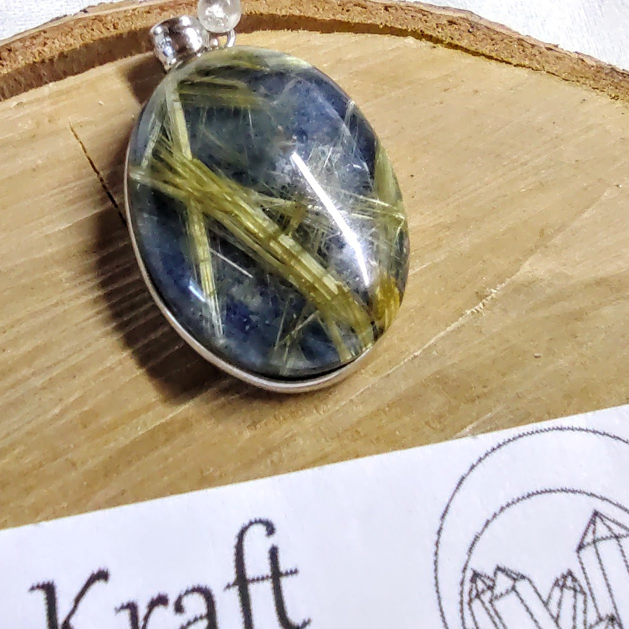 Lapislazuli Rutilquarz Anhänger, oval, Silberfassung