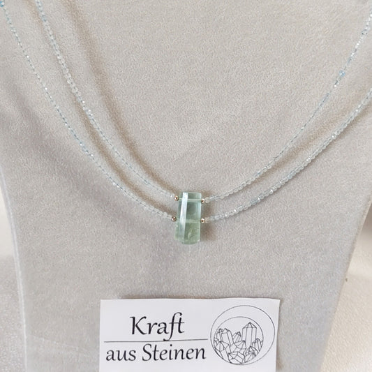 Zweireihige Aquamarin-Kette mit Aquamarinstab