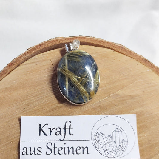 Lapislazuli Rutilquarz Anhänger, oval, Silberfassung
