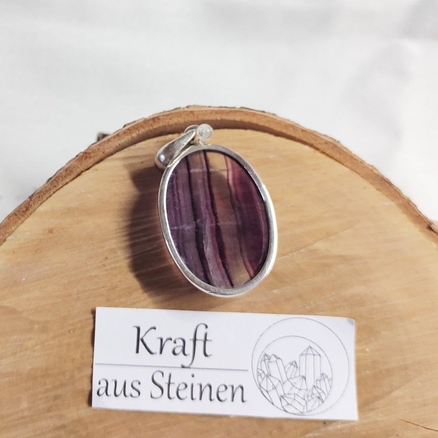 Fluorit Anhänger, oval, Silberfassung