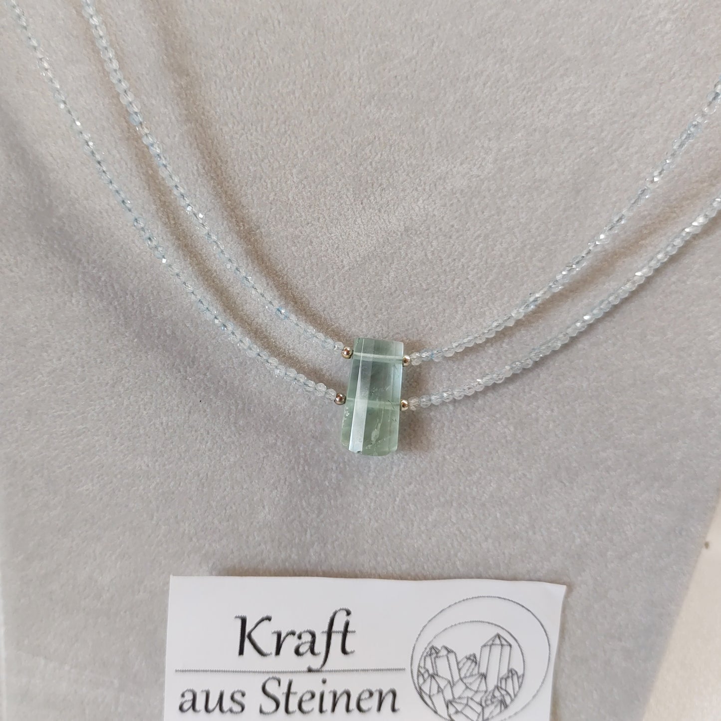 Zweireihige Aquamarin-Kette mit Aquamarinstab
