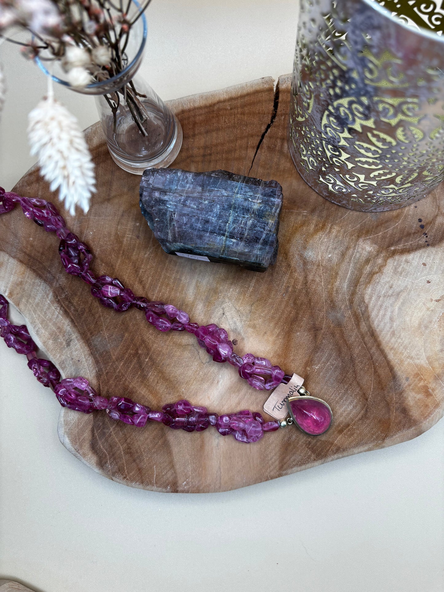 Rubellith-Kette AAA+, Designerstück, geflochten, dunkel-rosa - Scholz GmbH