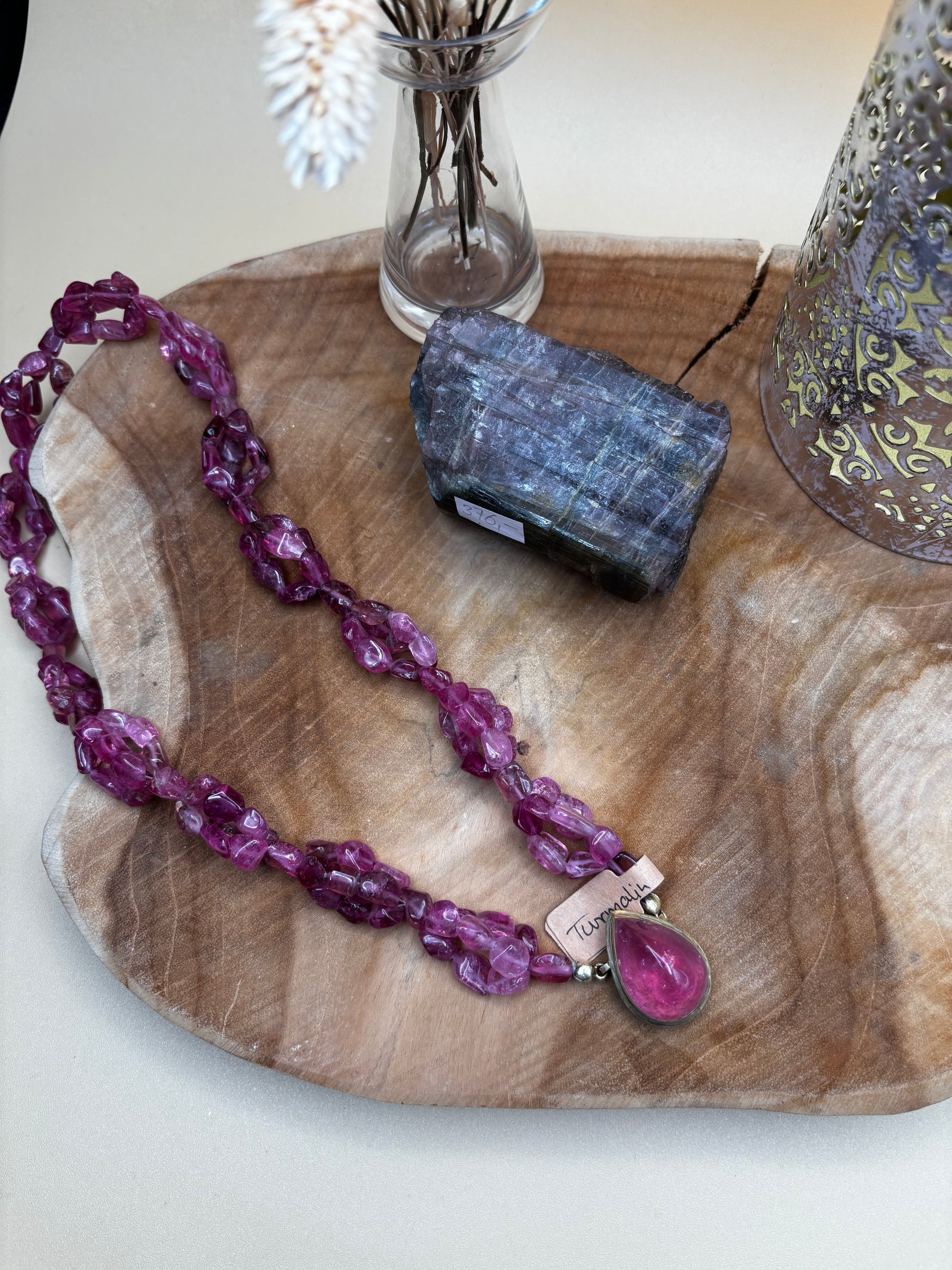 Rubellith-Kette AAA+, Designerstück, geflochten, dunkel-rosa - Scholz GmbH