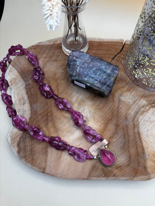 Rubellith-Kette AAA+, Designerstück, geflochten, dunkel-rosa - Scholz GmbH