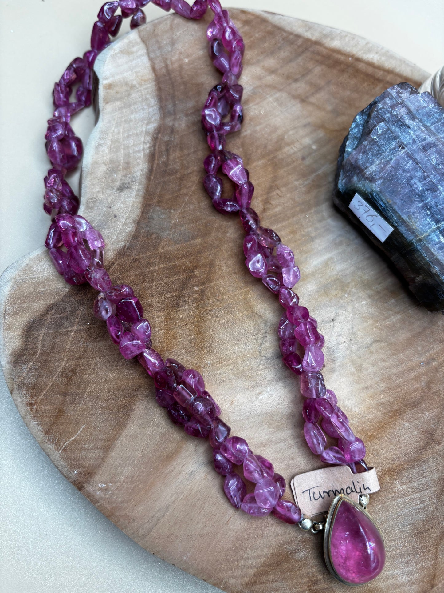 Rubellith-Kette AAA+, Designerstück, geflochten, dunkel-rosa - Scholz GmbH