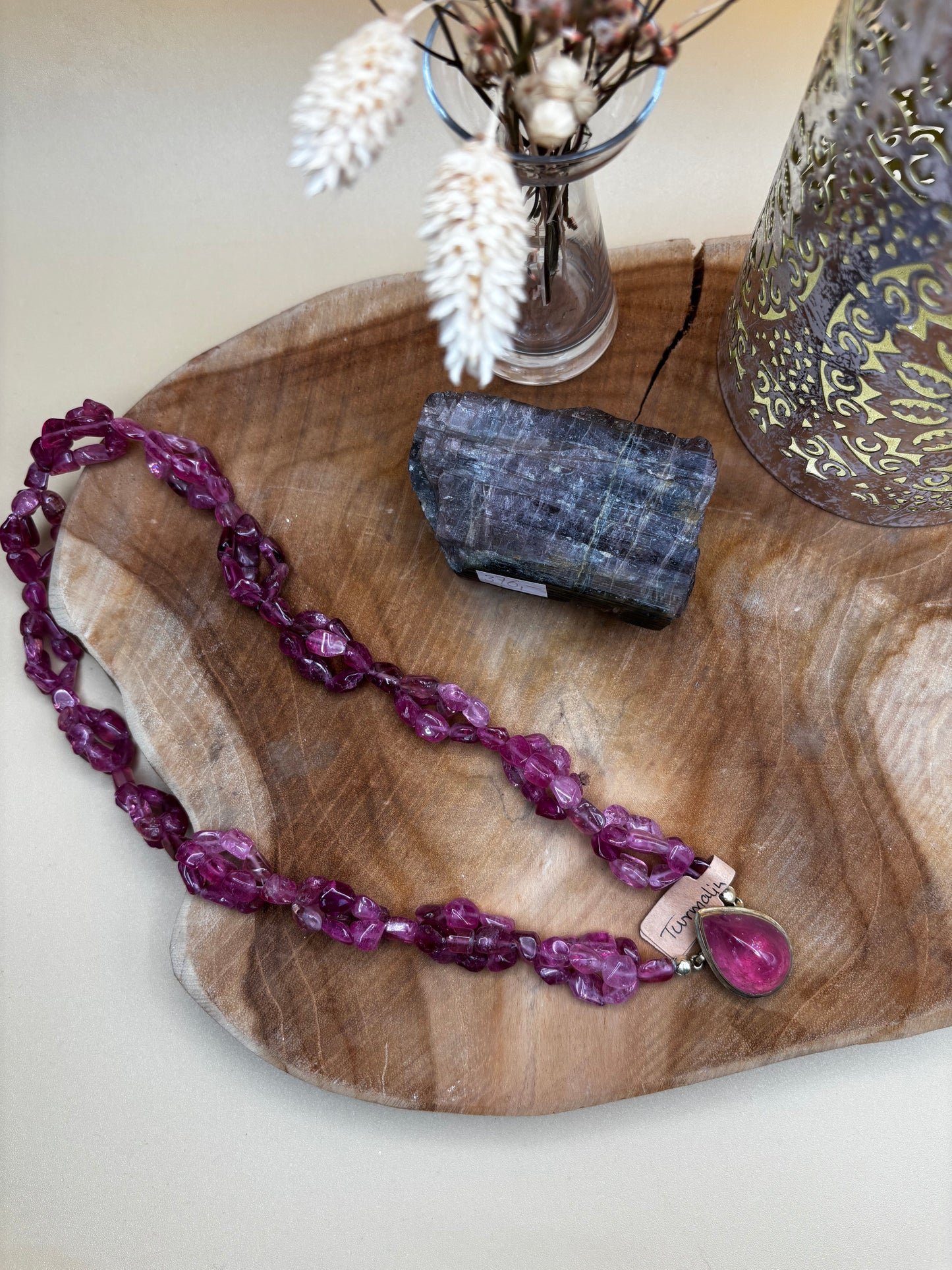 Rubellith-Kette AAA+, Designerstück, geflochten, dunkel-rosa - Scholz GmbH