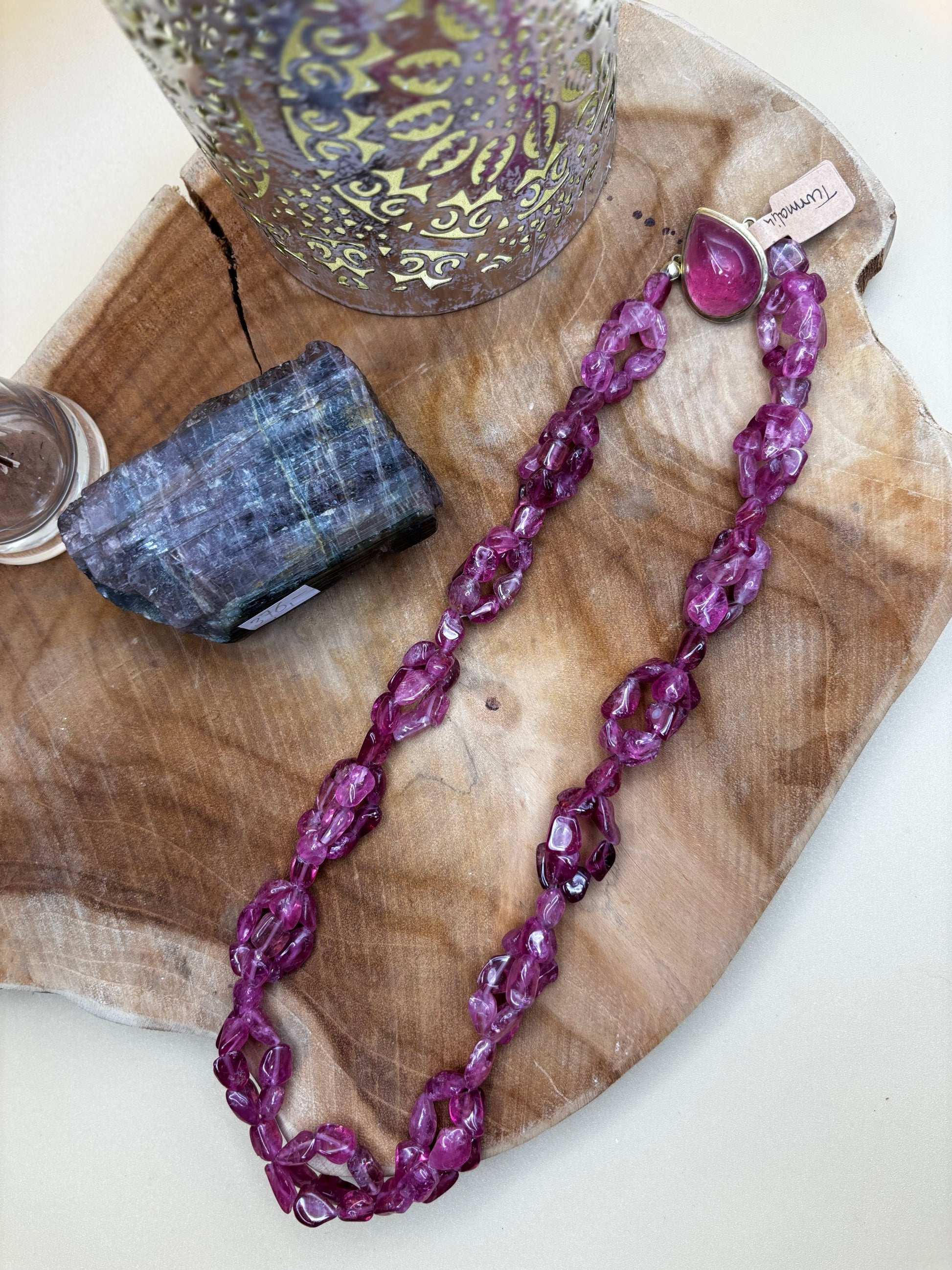 Rubellith-Kette AAA+, Designerstück, geflochten, dunkel-rosa - Scholz GmbH