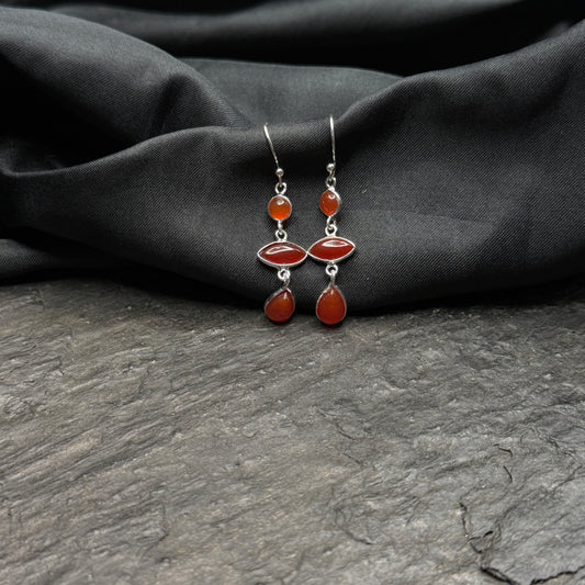 Carneol-Ohrhänger dreiteilig mit Silberfassung