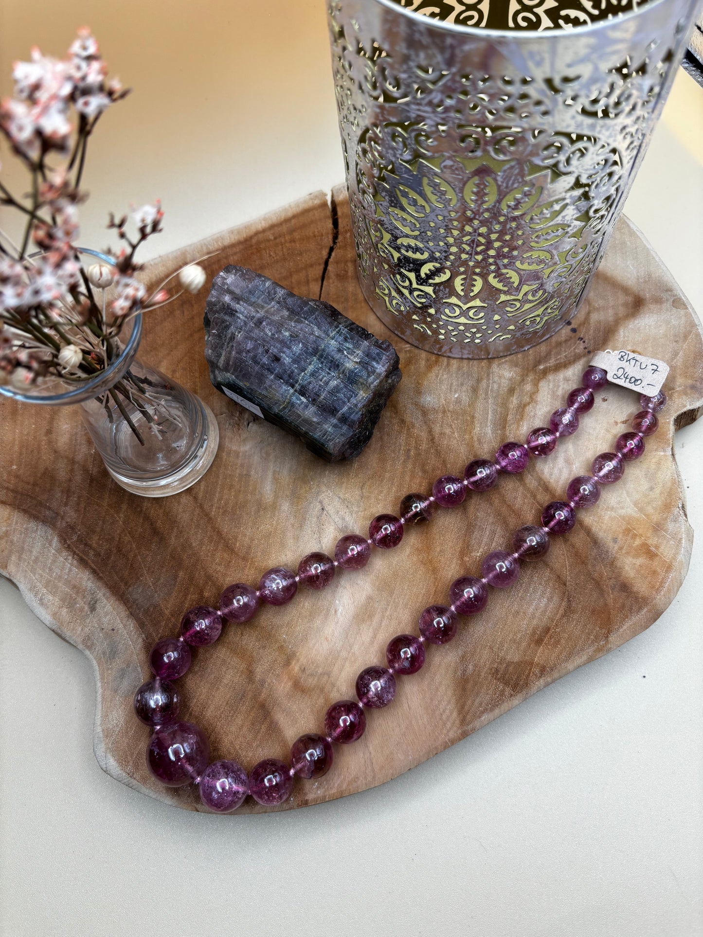 Rubellit-Kette, verlaufende Kugeln, durchscheinend - Scholz GmbH