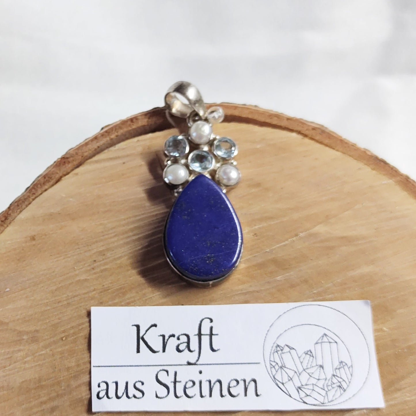 Lapislazuli Anhänger, mit Süßwasserperlen und Topas, Silberfassung